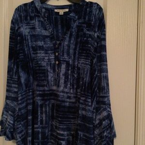 Studio Works Blue Ruffle Blouse Size: Medium